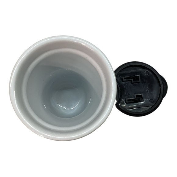 Starbucks 2014 - 9 oz White & Gold Oh What Fun Ceramic Travel Mug With Lid - Picture 3 of 4